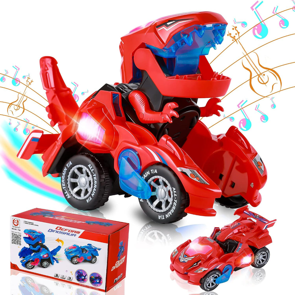 Transforming Dinosaur Car Toy for Kids 3-5 - Red-2