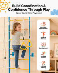VEVOR indoor jungle gym for toddlers, multicolor 7-in-1 climbing set with rope ladder and gym rings - view 3