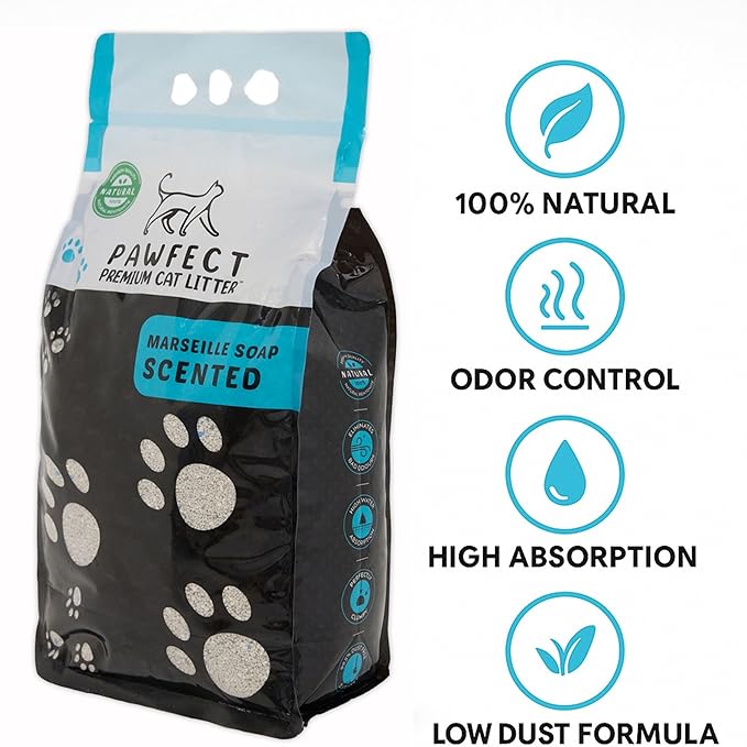 Marseille Soap Scented Cat Litter – 9.6 lb / 5L, Fast Clumping, Natural Odor Absorption, Lightweight Formula, Made with Turkish White Bentonite