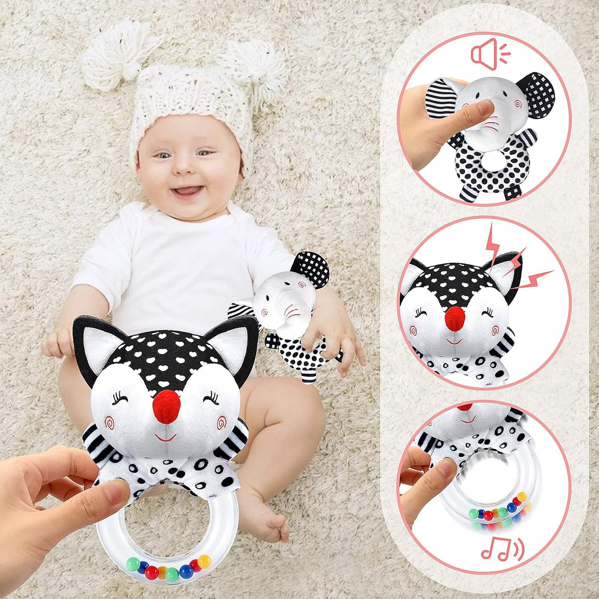 XIXILAND Baby Rattles 0-6 Months Newborn Toys Infant Toys 0-3 Months - Black and White - image 2