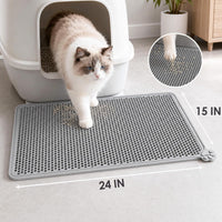 Silicone Cat Litter Mat 24x15" Double Layer Honeycomb Non-Slip – Daily Care for Cats - 24 x 15 inch / Gray - image 2