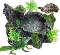 PINVNBY Reptile Water Dish, Snake Water Bowl - With Moss