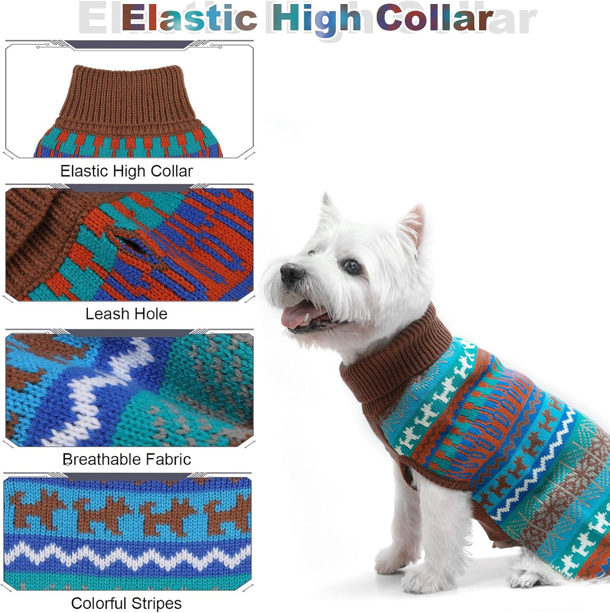 Dog Sweater - Winter Coat Apparel Clothes with Colorful Stripes for Cold Weather – Essentials for Dogs - Small / Brown - image 3