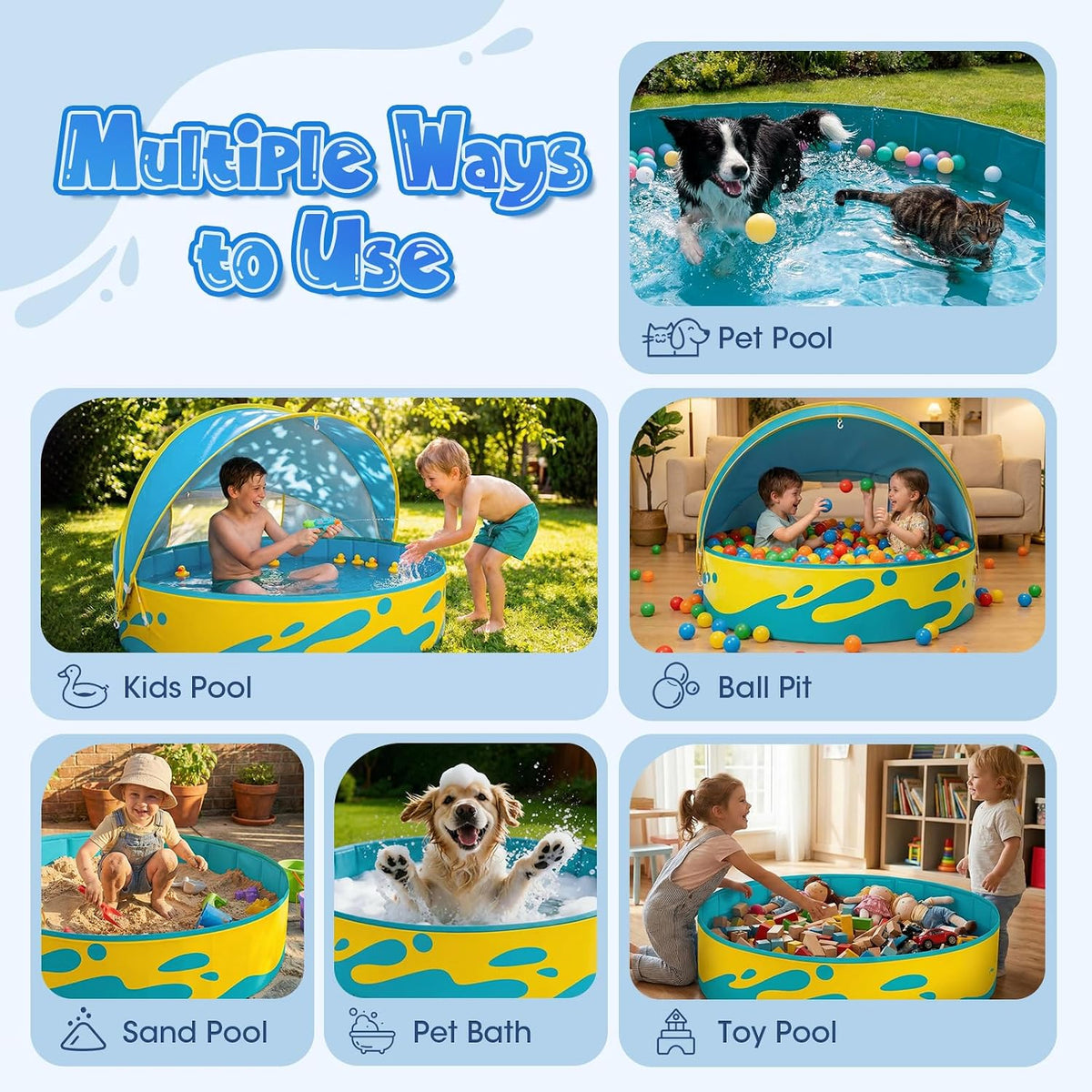 Peradix 48 inch foldable kiddie pool with blue sun canopy - view 7