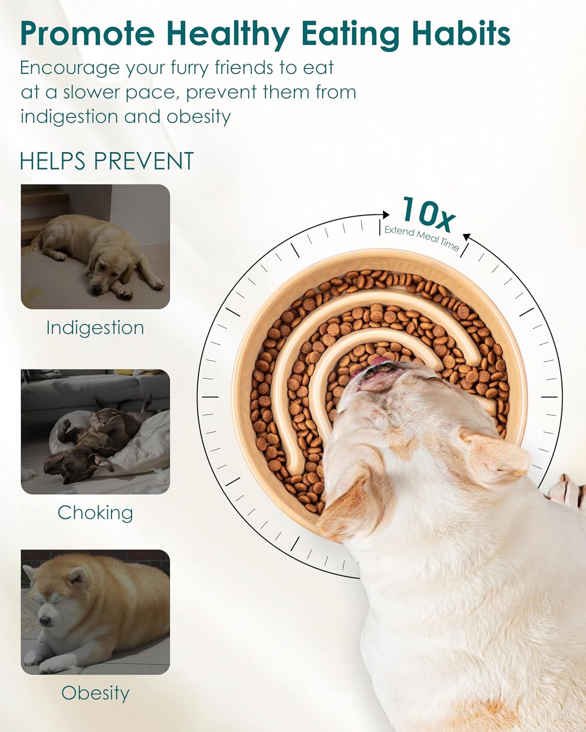 vancasso Slow Feeder Dog Bowl - Brown / 0.6 Cups - image 4