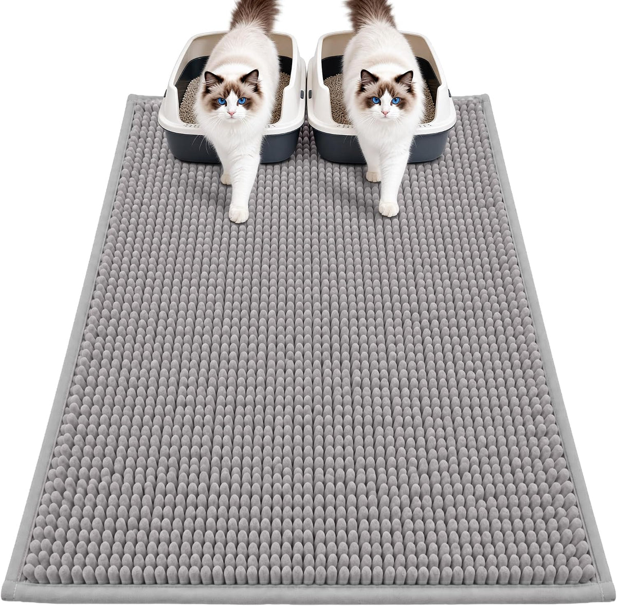 Pieviev Soft Chenille Cat Litter Box Mat, Ultra Absorbent - Grey / XL-36''X30''