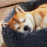Love's cabin Calming Dog & Cat Bed, Cat Bed for Indoor Cats,Anti-Anxiety Donut Round Dog Bed,Fluffy Faux Fur Washable Bed for Small Medium Pet,Beige,Bluish Grey,30"