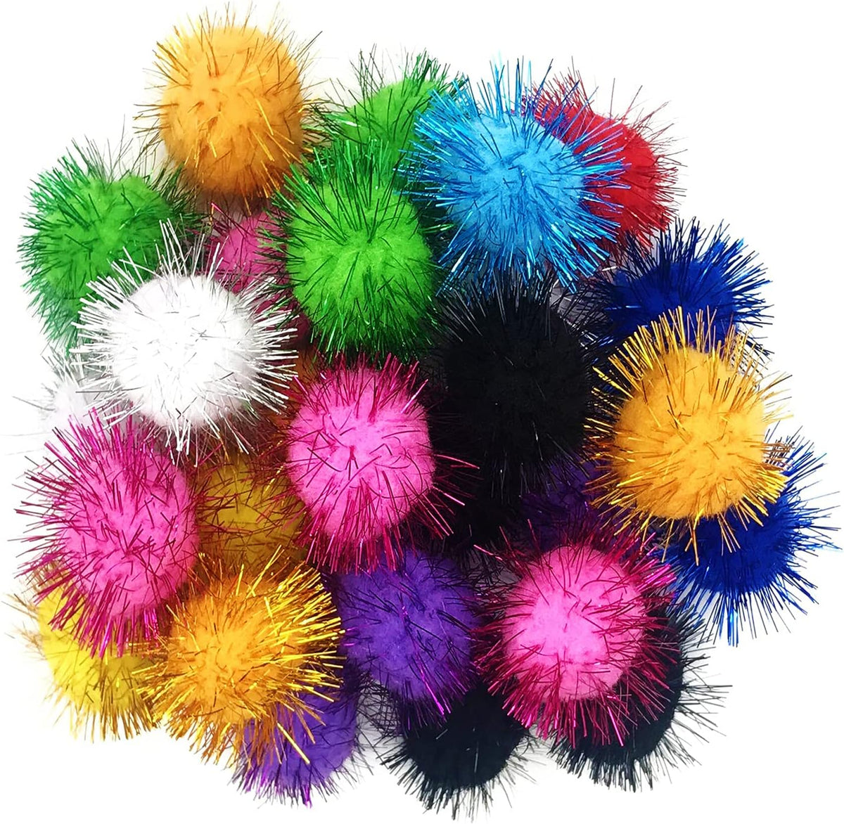 24 Pcs Cat Ball Toys, Tinsel Glitter Pom Pom Cat's Favorite Toys - 1.8 Inch (Pack of 60)