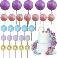 ASTARON 50 Pcs Ball Cake Topper Sticks Mini Balloons for Cake - Pink，purple，blue