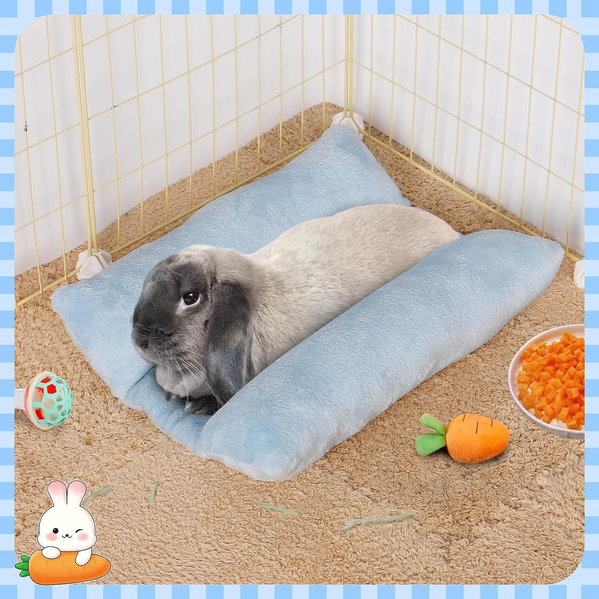 15.7" x 14" Bunny Bed for Rabbit Cage, Thickened & Soft – Daily Care for Small Pets - Light Blue / 15.7 x 14In - image 3