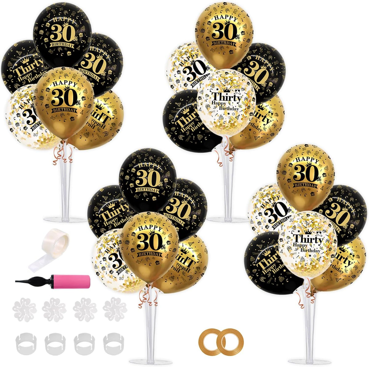 TONIFUL 4 Set Black Gold Balloon Stand Balloon Centerpieces for Table – Fun for Kids & Family - Black Gold-30th / Birthday Balloon Stand