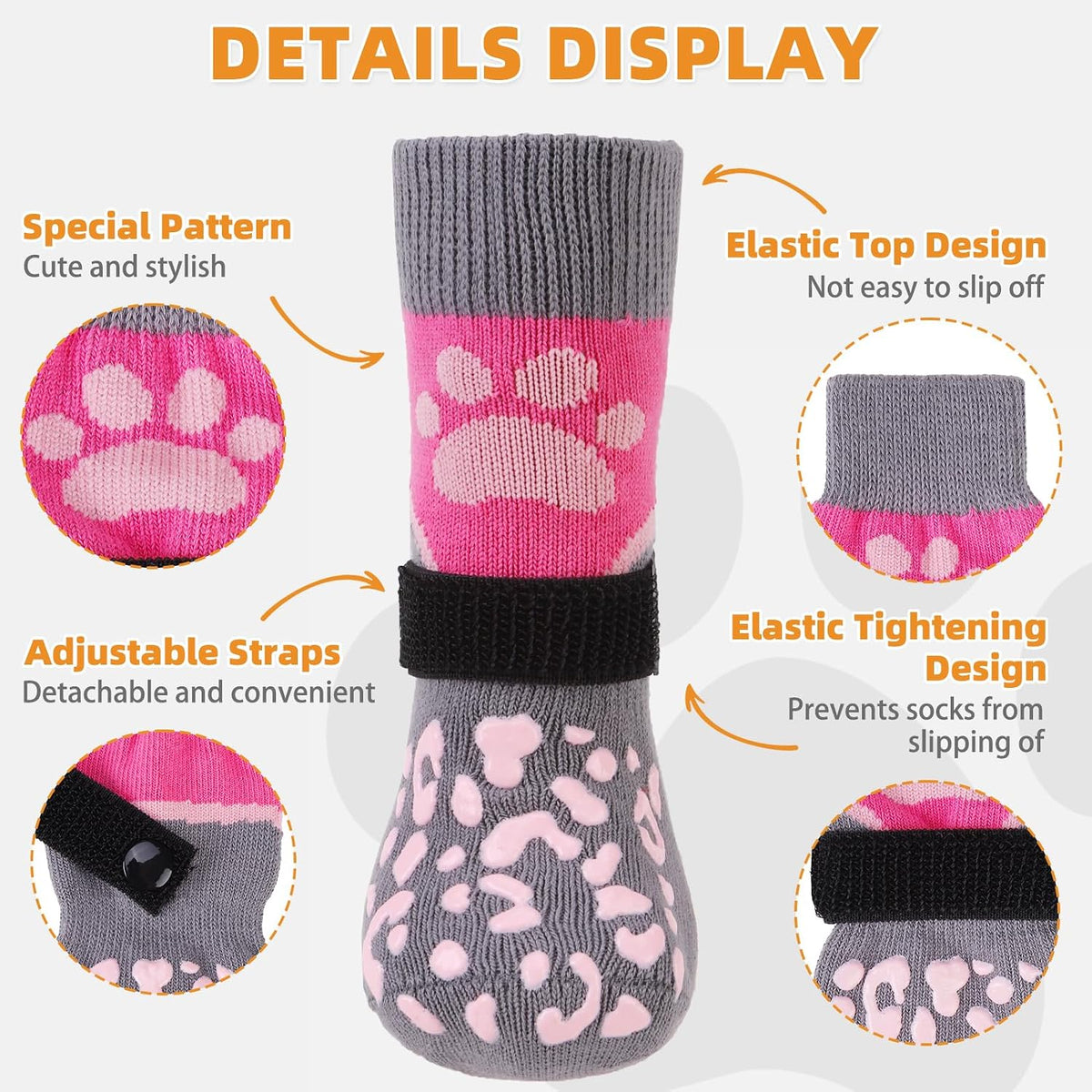 Dog Socks Shoes for Hot Pavement - Pink+Grey / Small(4 Pack) - image 2