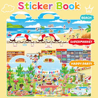 6 Sets Reusable Sticker Book for Toddlers 3-6 - Beach+Supermarket+Party - image 3