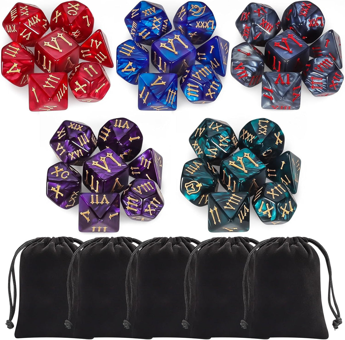 QMay 7 Sets Polyhedral Dice - 5 Colors (35pcs)
