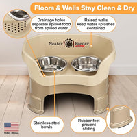 Neater Feeder Deluxe Mess Proof Dog Bowls Elevated for Medium Sized Breeds – Made in USA – No Spill Raised Slow Feeder Elevated Dog Bowl Stand, Stainless Steel Food and Water Bowl Set, Cappuccino