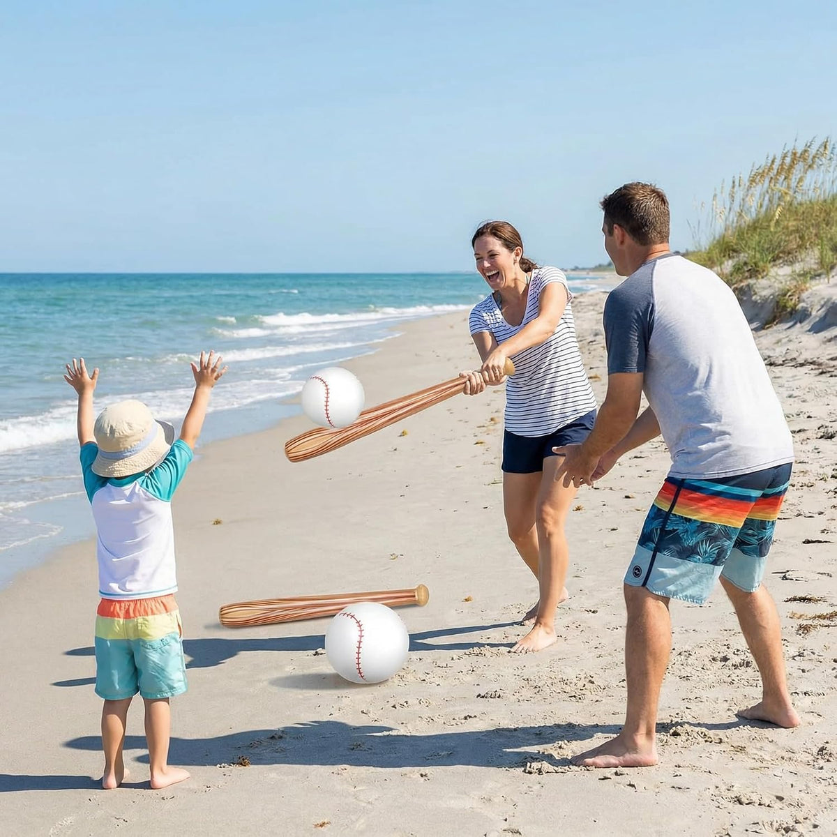 Lewtemi inflatable baseball set with 4 blow-up bats and 2 baseball-print beach balls - view 18