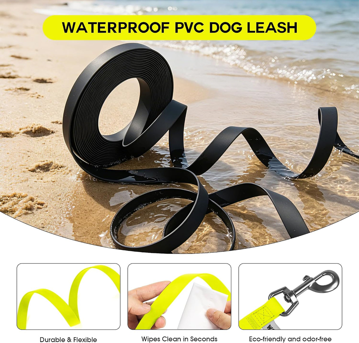 Wolfone Waterproof Dog Leash 10FT Long Line Training Leash for Dogs – Essentials for Dogs - 40ft x 0.75 IN / Yellow - image 2