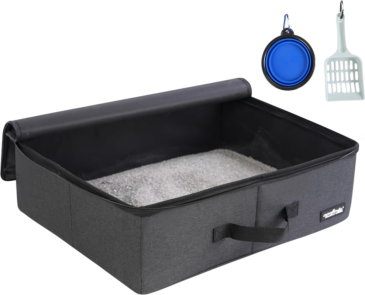 apollo walker Portable Cat Litter Box With Waterproof bag and Lid - Black / Small