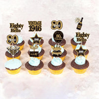 36PCS Happy 80th Birthday Cupcake Toppers Double Sided Black Gold - Vintage / 80th - image 4