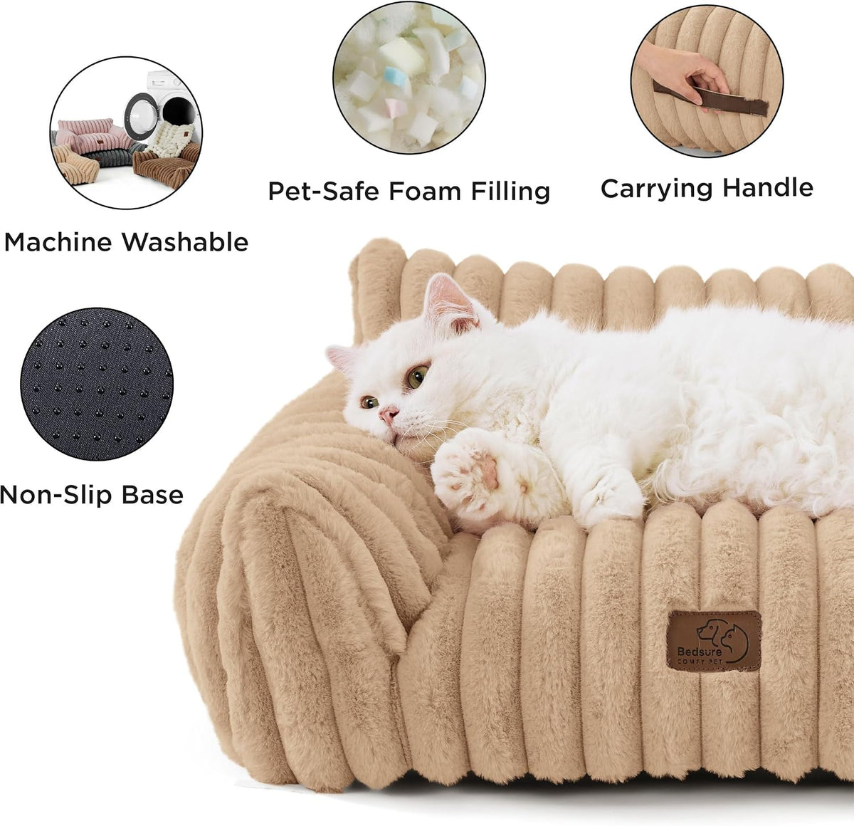Bedsure ComfyFleece Shown on TV Fluffy Cute Cat Couch for Pets - 30x20x10" / Sandy Beige - image 2