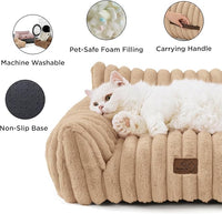 Bedsure Cute Cat Couch for Pets - Fluffy Small Dog Sofa with Premium Soft Corduroy Fleece, Pet Sofa with Removable Washable Cover, Supportive Dog Couch Bed for Small Medium Dogs, 30inch, Tuscan Beige