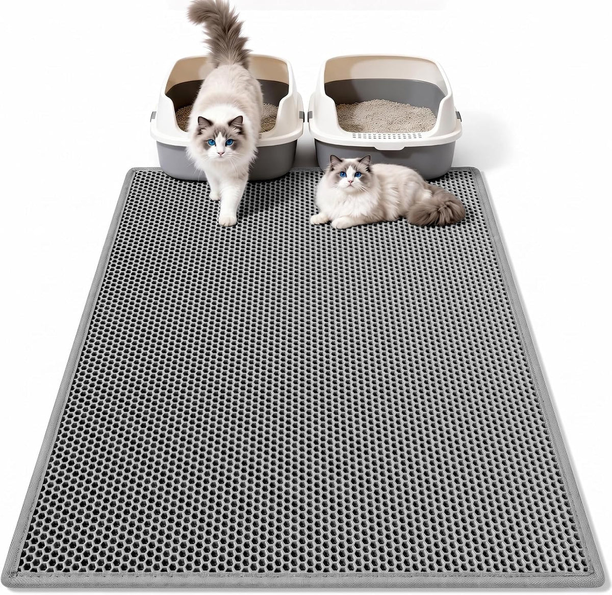 Pieviev Cat Litter Mat, Double-Layer Waterproof Litter Trap - Gray / 36x30 Inch