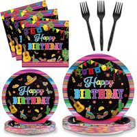 Tevxj navy blue and silver happy birthday tableware set with plates, napkins and forks for 24 - view 6