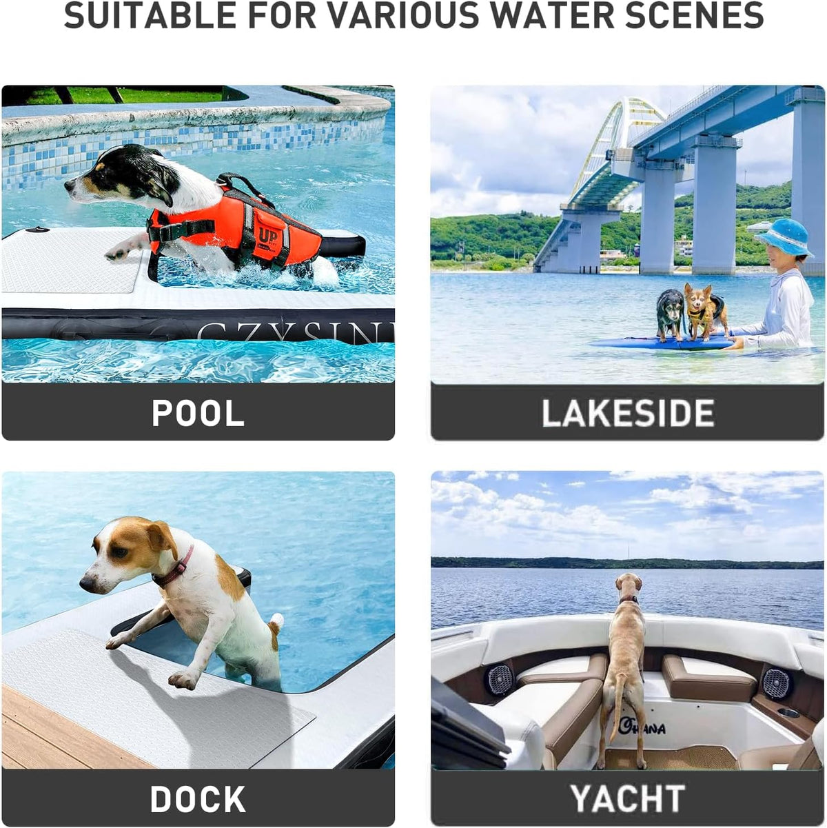 Inflatable Large Dog Water Ramp Float Floating Ramp-Swimming Pets Up - 200 Pounds Black - image 3