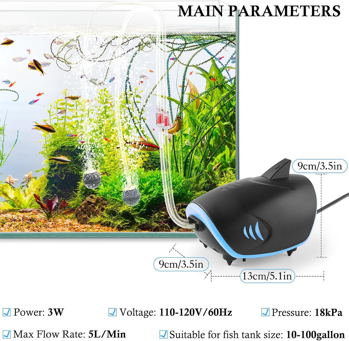 HITOP 3W Quiet Aquarium Air Pump: 80GPH Adjustable Fish Tank Air Pump - image 2