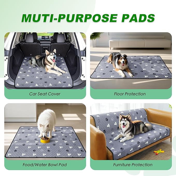 Washable Pee Pads for Dogs, 4 Pack Absorbent Reusable Training Dog Pads Pet Puppy Pads, Non-Slip Potty Pads for Whelping, Playpen, Crate, Bed, Grey 18"x24"