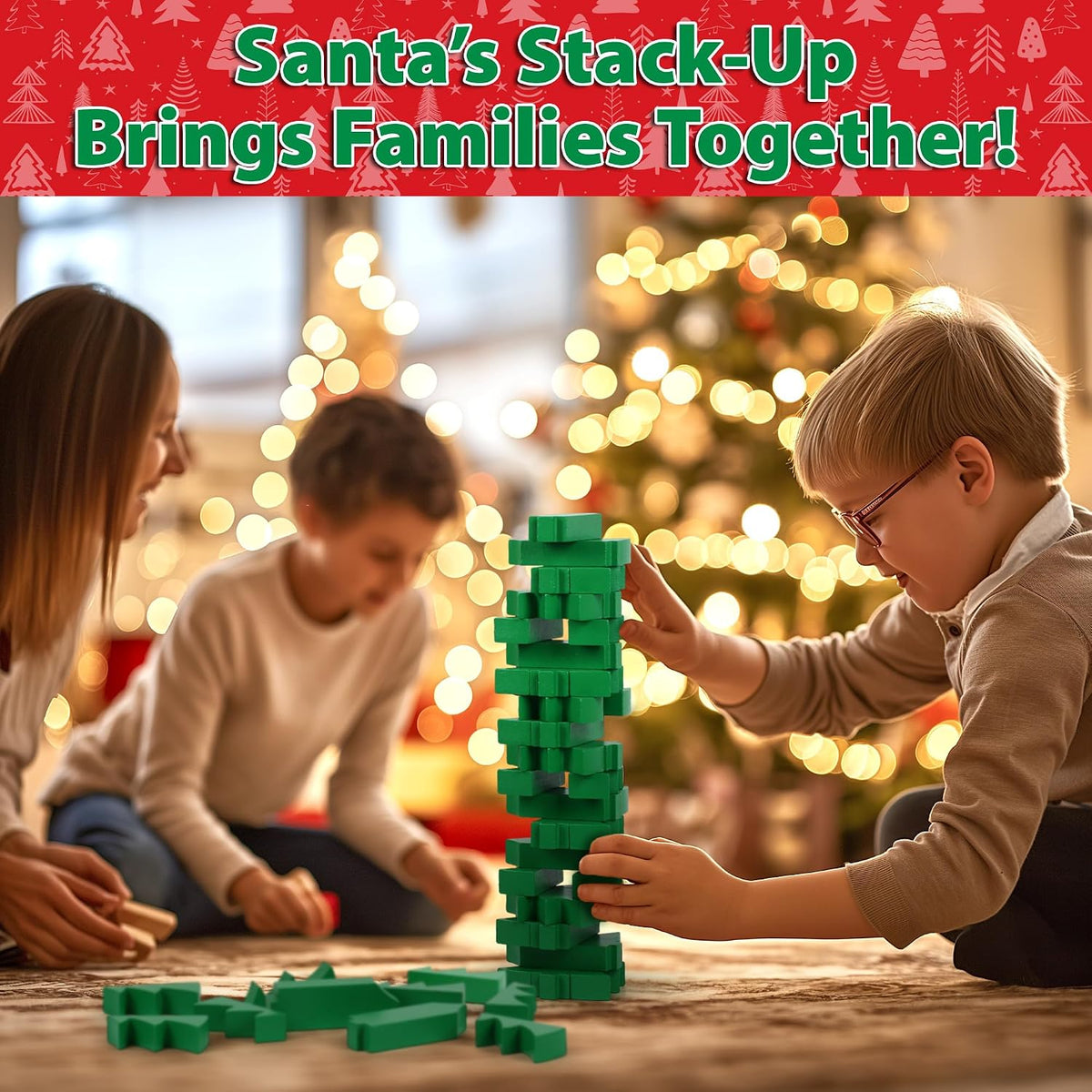 Funwares Stack-O-Lantern wooden pumpkin stacking game blocks in a tower - view 9