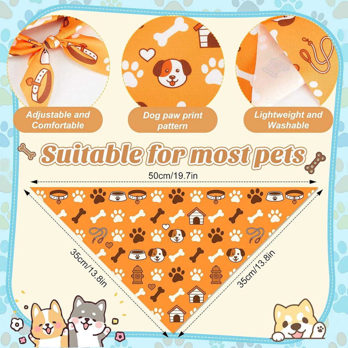 50 Pcs Halloween Dog Bandanas Bulk - 19.7 x 13.8 x 13.8 Inch / Pastel Paw Print / 50 - image 3