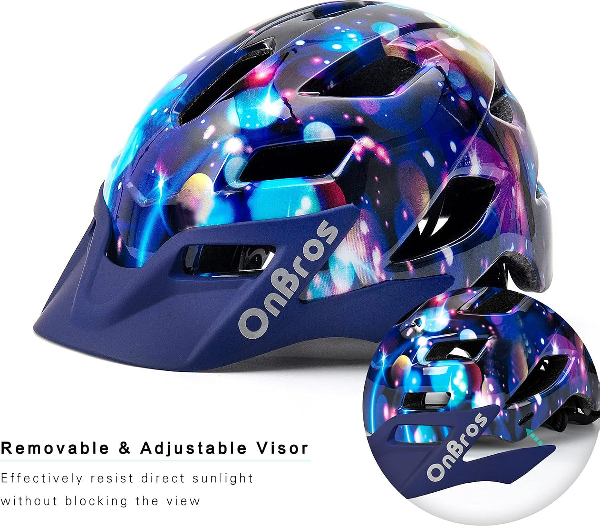 OnBros Kids Bike Helmet Boys Girls Youth Visor Adjustable 50-57CM – Fun for Kids & Family - A-StarBlue-recommend[HOT] - image 4