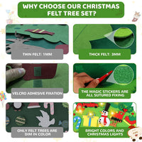 Onekka felt Christmas tree for kids on a wall with felt ornaments and string light - view 7