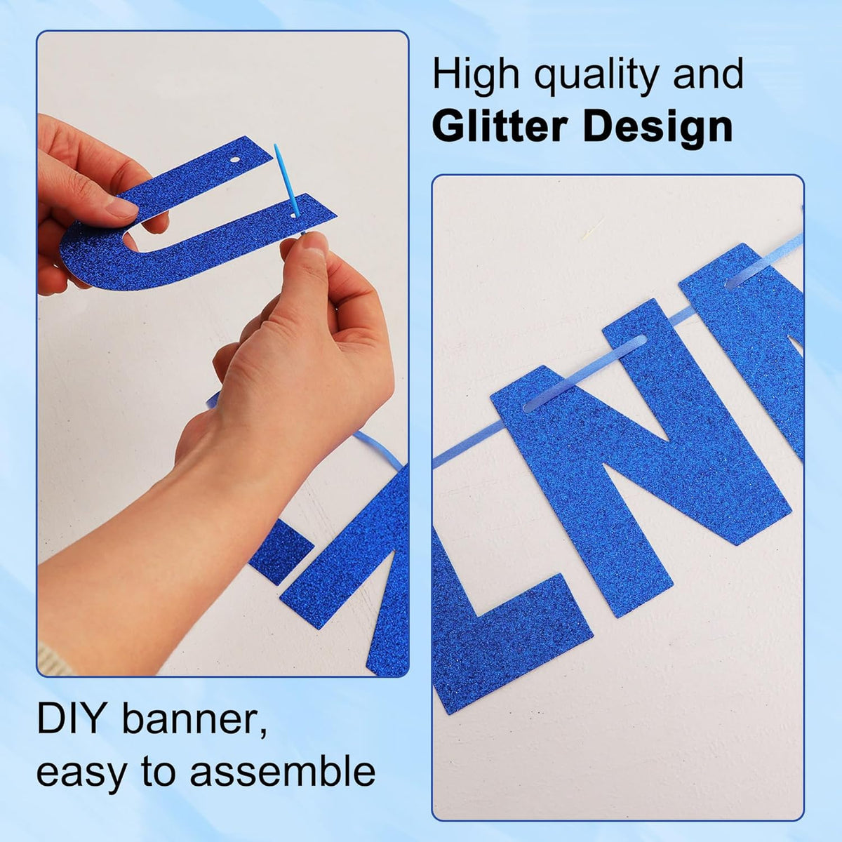 BEISHIDA 116 PCS A-Z DIY Letter Custom Banner Birthday Party Decor – Fun for Kids & Family - Glitter Blue - image 3