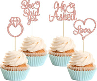 Gyufise He Asked She Said Yes Cupcake Toppers Gold Glitter Diamond - Rose Gold