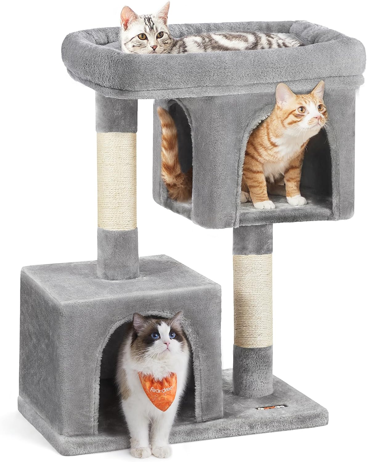 Feandrea Cat Tree, Plush Kitten Condo - L (23.6"L x 15.7"W x 33.1"H) / Light Gray