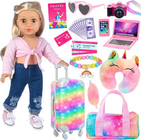 K.T. Fancy 23 PCS 18 Inch Girl Doll Accessories Suitcase Luggage - Rainbow Tie-Dye Suitcase