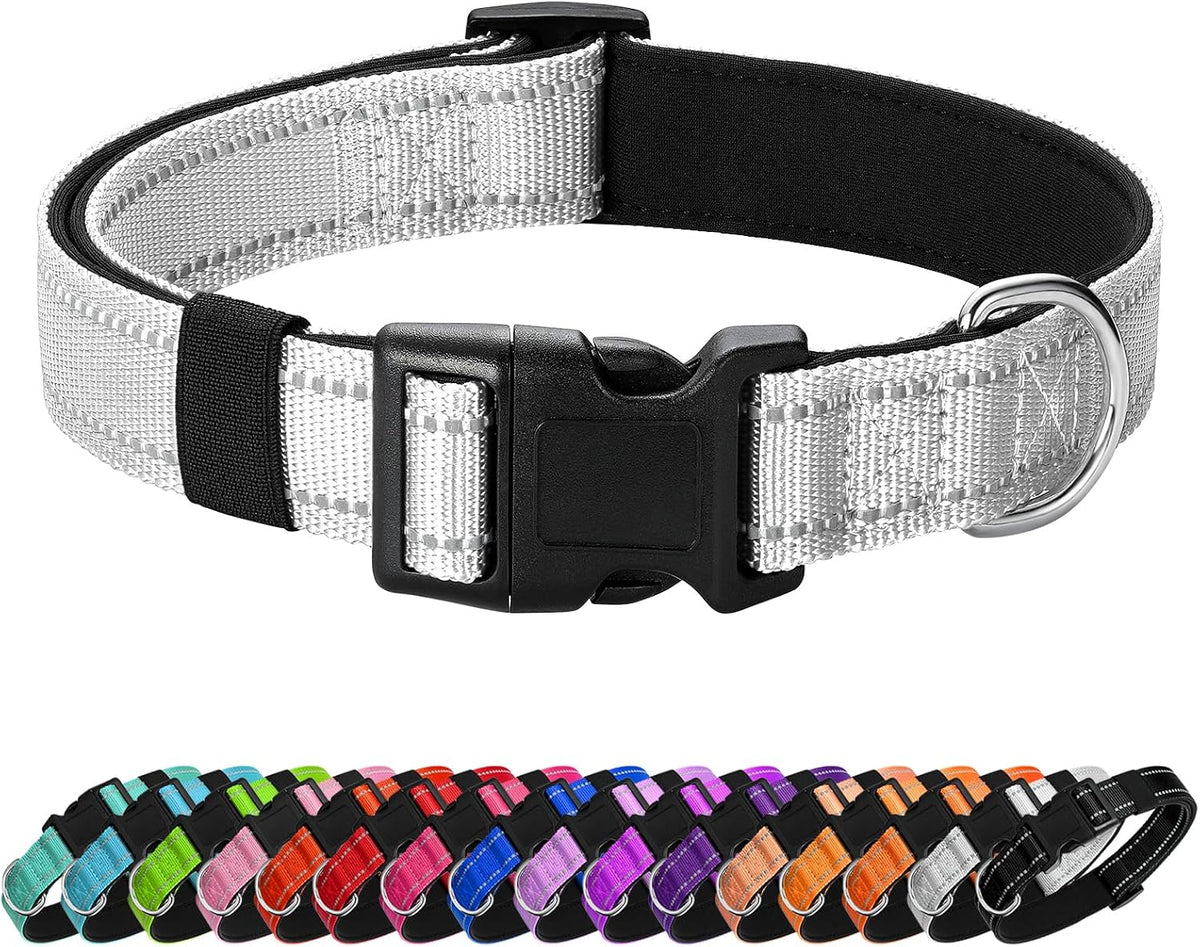 Reflective Dog Collar, Adjustable Nylon for Medium Dogs - Silver / S:width 5/8"neck 10.5-16"