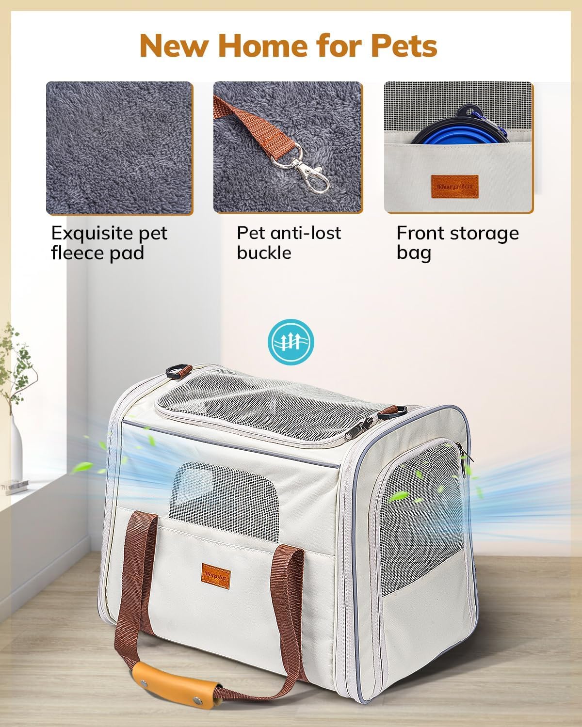 Morpilot Cat Carrier Soft for Large Medium Cats and Puppy up to – Essentials for Dogs - Beige / 18.0"L x 12.5"W x 14.0"H - image 4