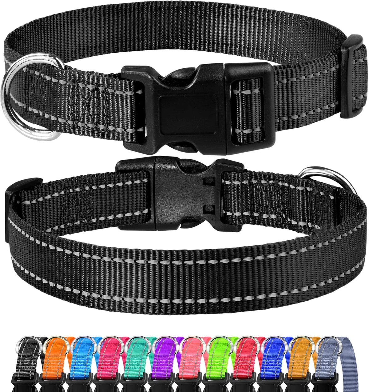 FunTags Reflective Nylon Dog Collar for Puppy & Small Dogs – Essentials for Dogs - Black / Small (Pack of 1)