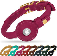 OOPSDOGGY Rolled Leather Dog Collar with Airtag Holder - Reflective Round Airtag Dog Collar - Soft Tracking Pet Collar for Small Dogs Puppy Cats Kitten (Pink, S, 10"-13")