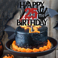 Black glitter Killer Happy 13th Birthday cake topper for a horror Halloween party - view 23