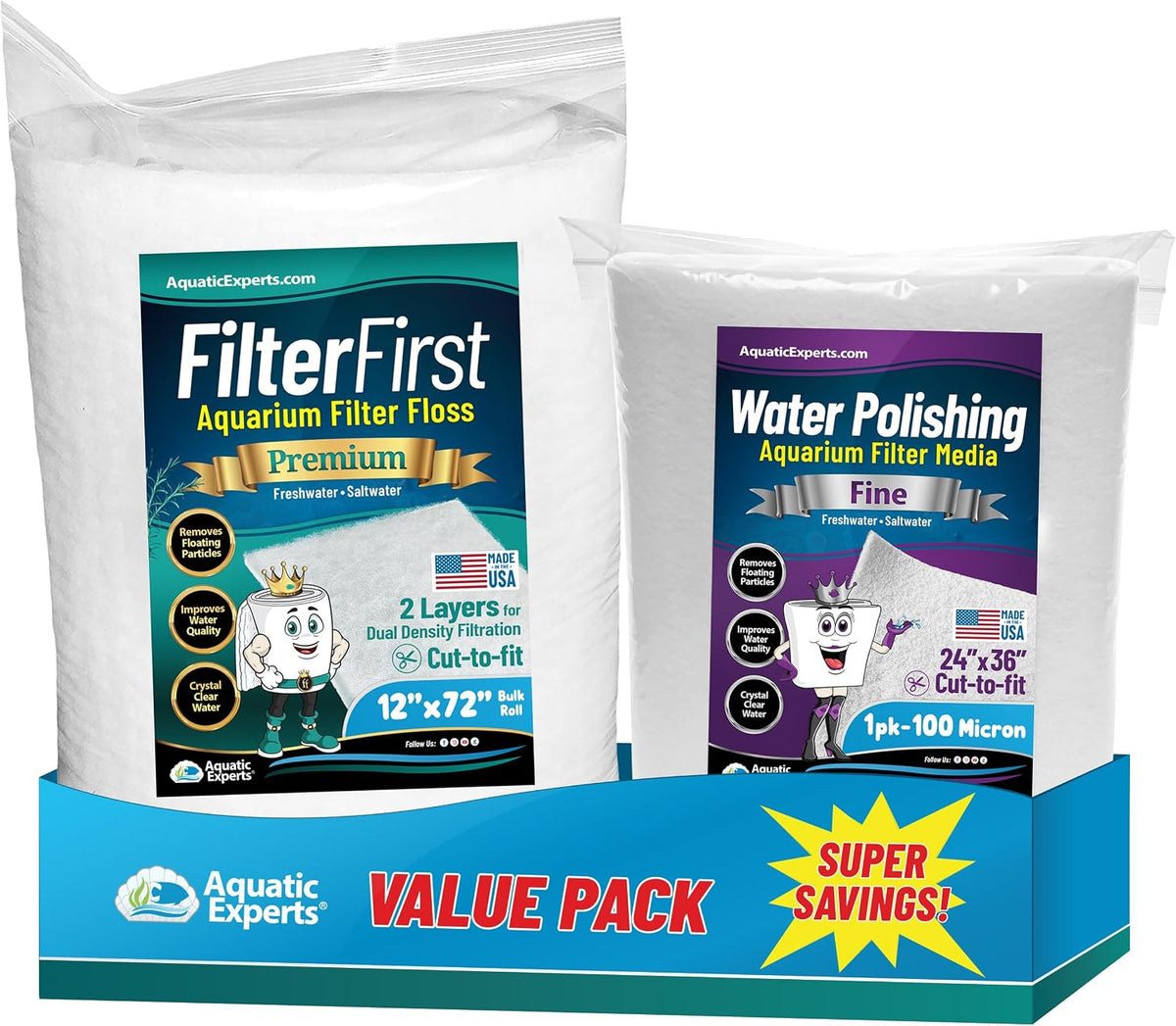 Aquatic Experts Aquarium Filter Floss for Fish Tank Filters - Standard / 12 Inch Wide