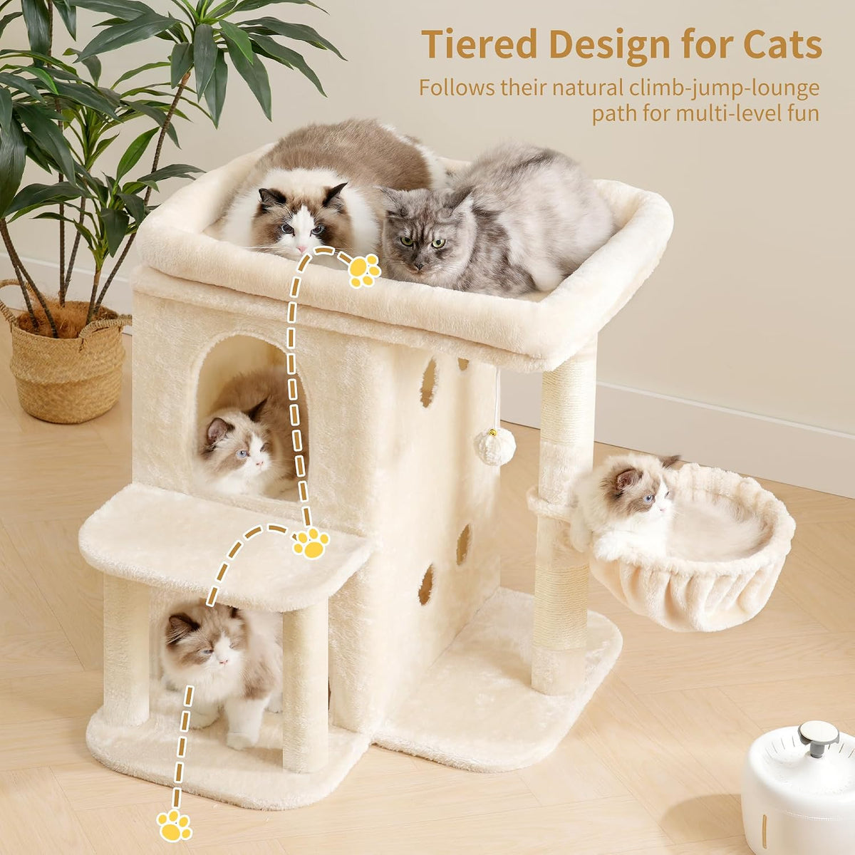 Heybly 26.3" Cat Tree for Large Cats with Big Perch & Dual Condos - Beige / 26.3 inch - image 2