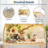 Wooden Hamster Cage with Legs, 32" L x 16" W x 40" H Guinea Pig Cages Chew Proof,Large Hamster Habitats Enclosure with Acrylic Window & Openable Top for Guinea Pig, Chinchilla, Gerbil