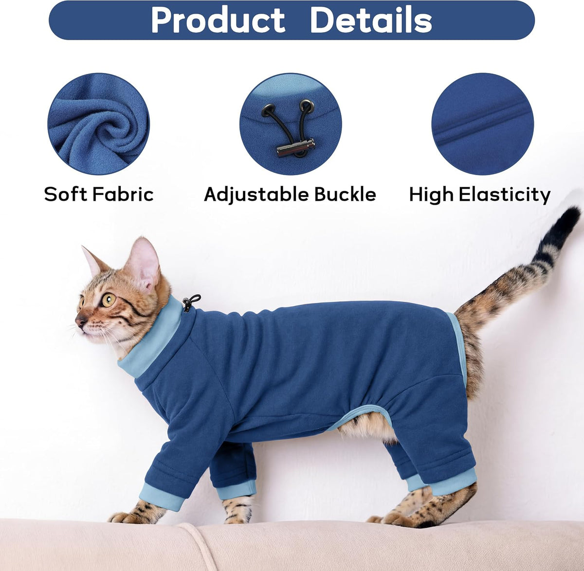 Sticky Hair Cat Clothes, Prevent Loss Pajamas - X-Large / Blue - image 4