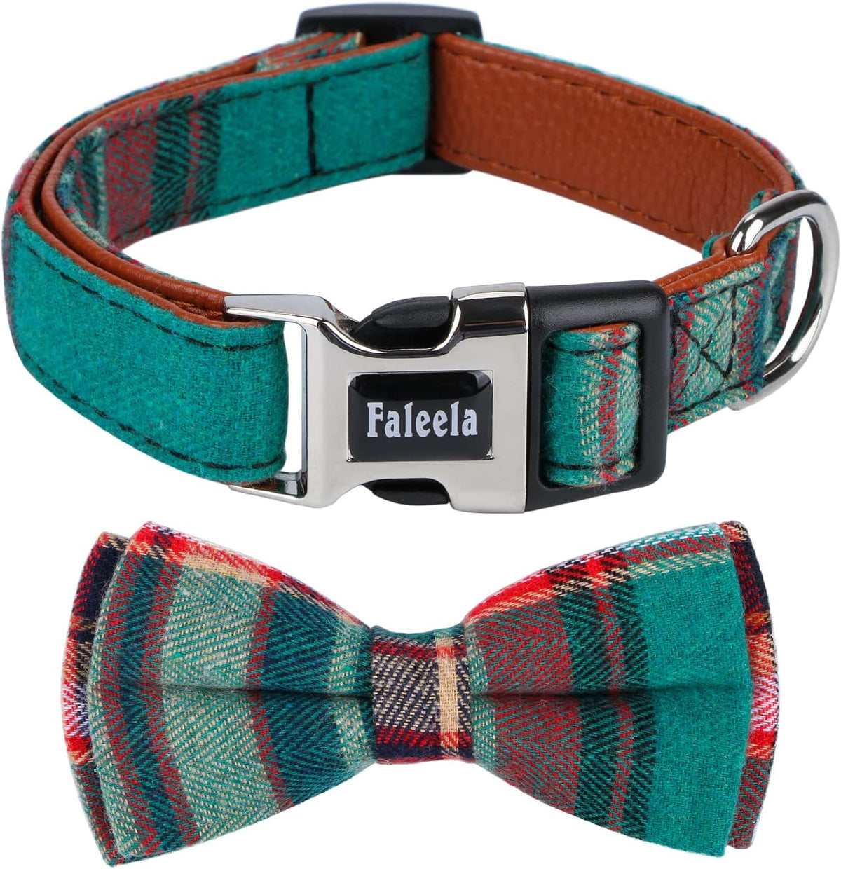 Faleela Soft &Comfy Bowtie Dog Collar - Small (Pack of 1) / Green And Red