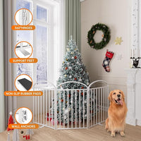 3 Panles Full Matel Freestanding Dog Gates with Door, 72"Extra Wide 32"Tall Free Standing Dog Pet Gate for Indoor & Outdoor. Foldable Pet Fences for Doorways, House, Stairs, Porch, Deck, Yard