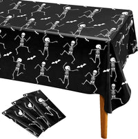 Iceyyyy Halloween skeleton tablecloth, black plastic table cover with skeleton print - view 3